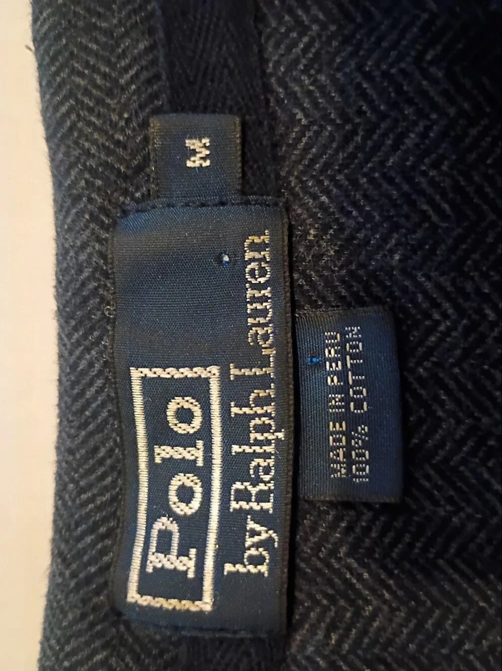 VTG Ralph Lauren Men's Blue Herringbone Long-Sleeve Polo Sz M